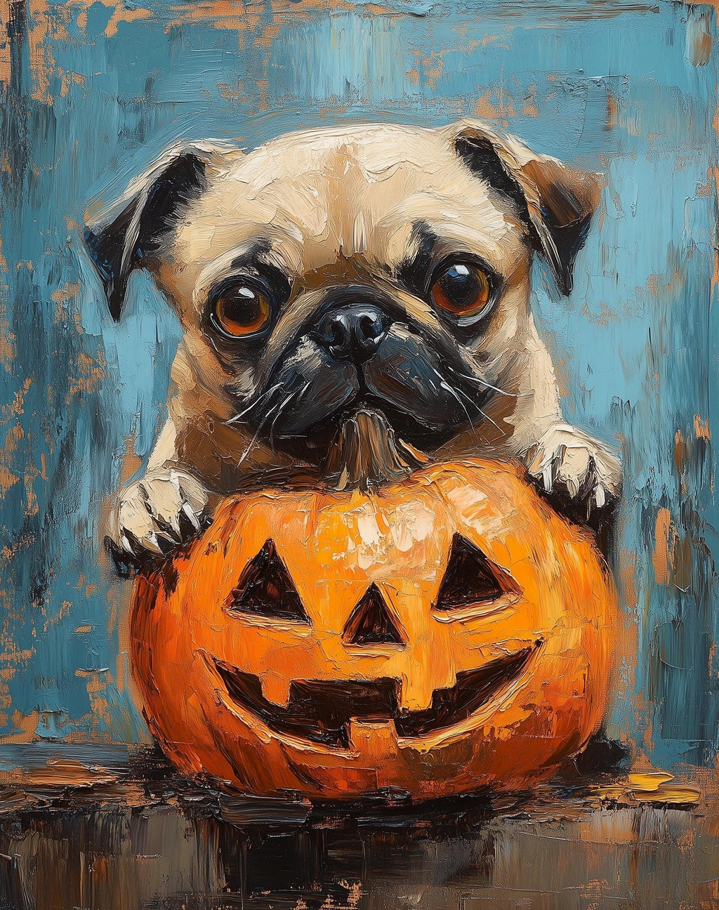 Pug Pumpkin Halloween art print unframed, signed by Pattie Overcash