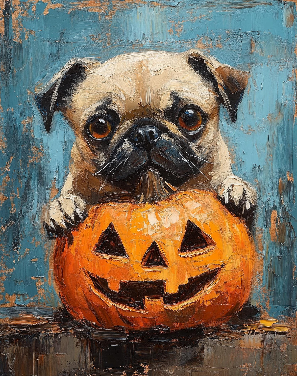 Pug Pumpkin Halloween art print unframed, signed by Pattie Overcash