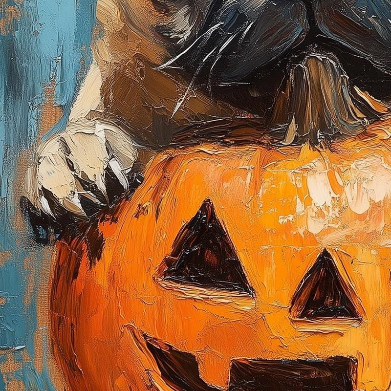 Pug Pumpkin Halloween art print close-up detail