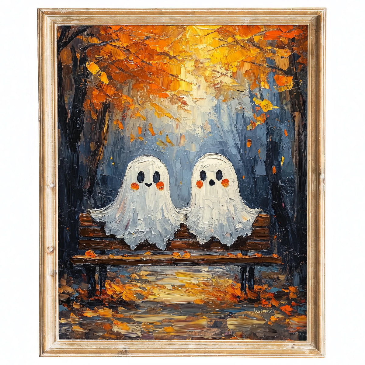 Bench Ghosts Halloween art print framed