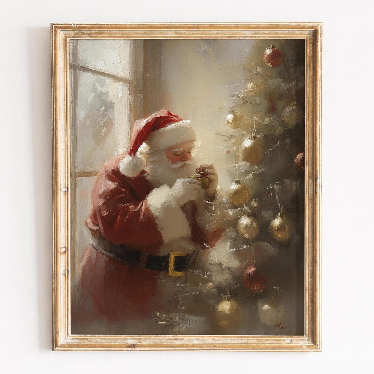 Santa Trimming Christmas art print framed